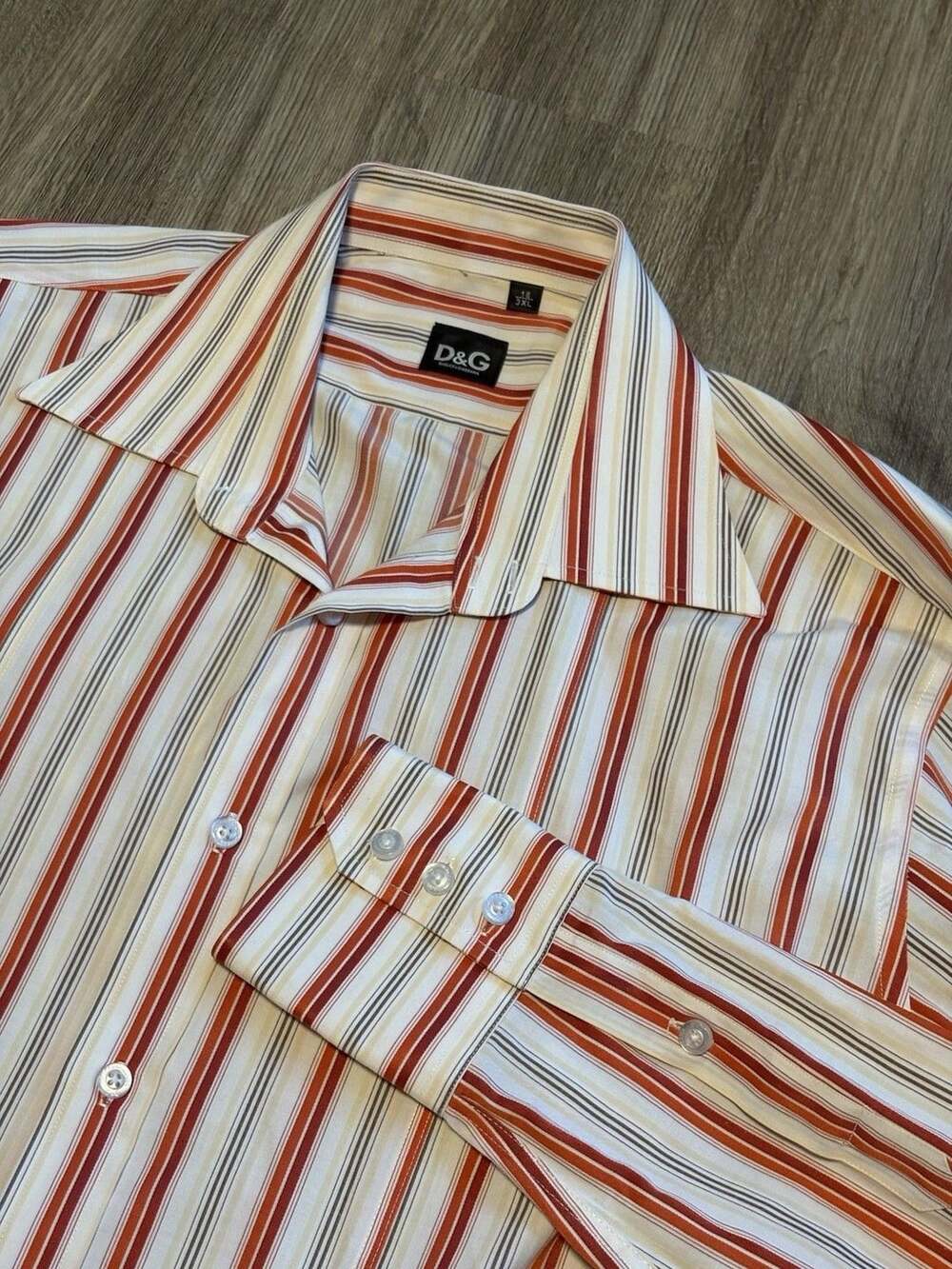 D&G Dolce & Gabbana Men’s 3XL Striped Long Sleeve Dress Shirt Red White